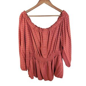 Lane Bryant Orange Off The Shoulder‎ 3/4 Sleeve Blouse Babydoll Top Plus 18/20